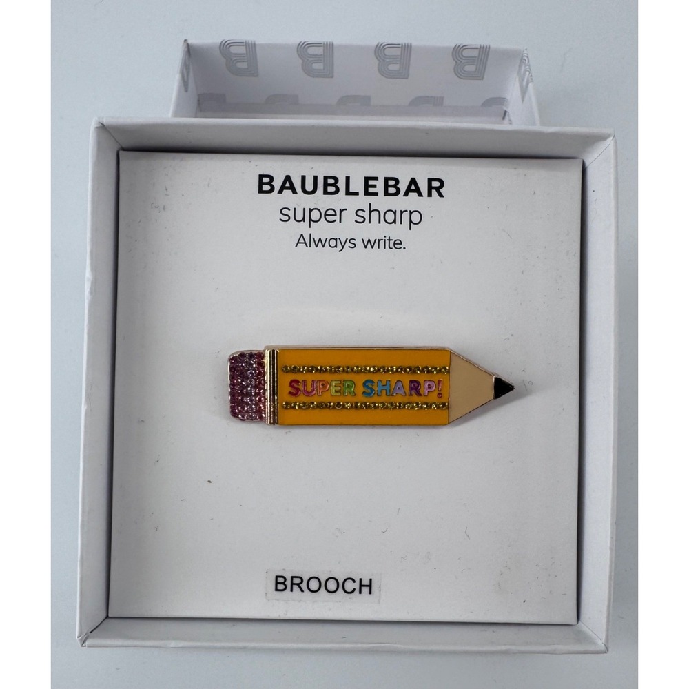 BaubleBar Teacher Pencil Brooch Pin Super Sharp Gold Pink Stone NIB Teacher Gift - Picture 3 of 9